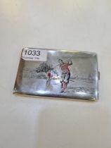 A high quality silver and enamel cigarette case, of golfing interest, having two golfers on the fron