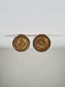 Pair of 9ct yellow gold mounted 22ct full Sovereign cufflinks, both dated 1911 George V & George and