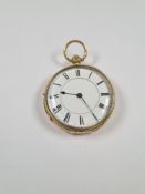 Antique 18ct gold cased pocket watch with floral engraved case, floral engraved dust cover in 18ct y