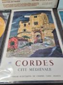 An Original French Travel poster Cordes Cite Medievale after Yves Brayer 64.5x98cm