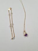 Fine 9ct neck chain hung with pendant set with round cut amethyst, marked 375, 1.06g approx, togethe