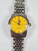 Omega; A stainless steel gents Omega Seamaster, 1958 with yellow crosshair dial, coppered number and