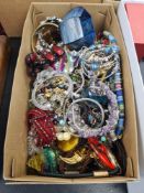 Box containing modern costume jewellery including quartz wired bangle etc