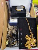 Box of modern costume jewellery to include white metal middle eastern bangle, boxed Joan Rivers cost