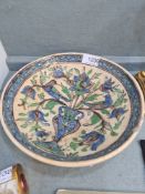 A Persian possibly Iznik pottery bowl, 19th Century, decorated vase of flowers and birds, 24.5cms