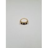 18ct yellow gold dress ring set three oval faceted sapphires each separated with two small diamond c