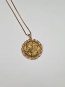 9ct gold mounted Sovereign pendant, Full 22ct gold full Sovereign dated 1872, Young Victoria & Georg