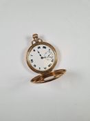 9ct gold cased half hunter pocket watch with white enamel dial and Roman numerals with 9ct Dennison