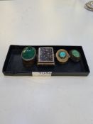 A small selection of silver trinket boxes. One marked silver, having blue enamel interior, decorativ