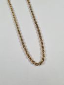9ct yellow gold ropetwist necklace, marked 375, 7.24g, approx 45cm