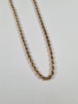 9ct yellow gold ropetwist necklace, marked 375, 7.24g, approx 45cm