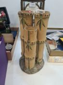 Wedgwood circa 1800, Encaustic decorated caneware three tube bamboo form vase impressed on base (min