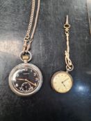 Military Moeris pocket watch on chain, together with a silver cased fob watch, with key
