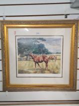 Claire Eva Burton - a pencil signed limited edition coloured print of Aldaniti in retirement, 297/60