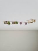 Selection of 9ct gold gem set studs including peridot, pearl, etc, all marked