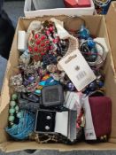 Box of mixed costume jewellery to include bangles, necklaces, etc and 2 pairs 9ct gold studs, etc