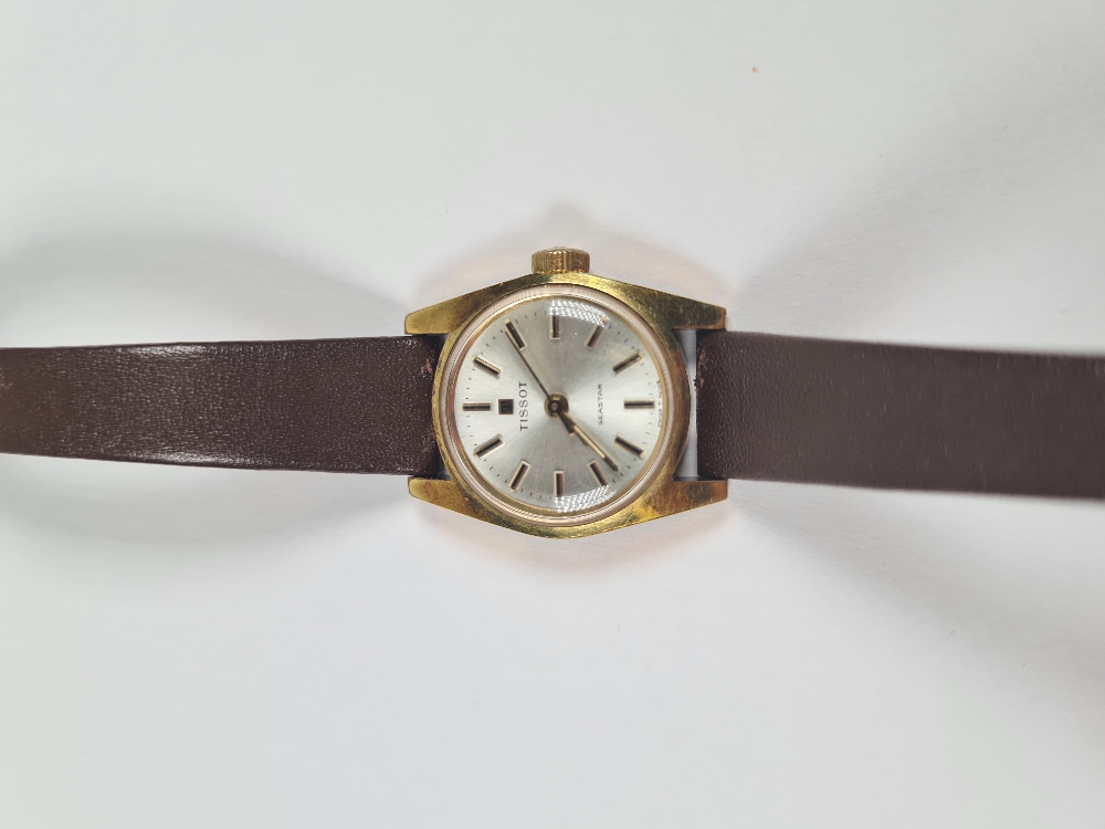 Tissot; A vintage gold plated ladies 'Tissot Seastar' watch with silvered dial baton markers, 1971, - Image 3 of 6