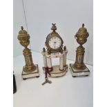 A 19th Century small clock garniture decorated white marble with gilt metal mounts, 22cm
