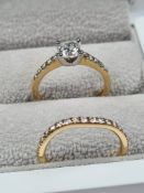 18ct yellow gold Bridal set, comprising a solitaire diamond ring, with central cushion cut diamond,