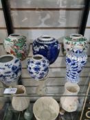 Three old Chinese Blue and White vases and 3 ginger jars