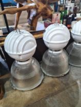 Six large industrial glass light shades