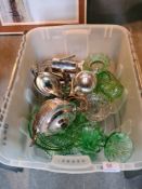 A box of moulded glass and silver plated items