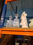 A quantity of jugs, a Doulton figure of Wedding couple and a box of sundry