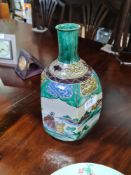 An oriental hexagonal vase decorated landscape and 2 modern Chinese plates