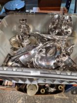 A box of silver plated items