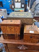 A selection of boxes of various designs including inlaid tea caddies, etc