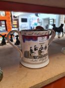 A vintage loving cup transfer and hand painted, depicting with script "The Real Cabinet of Friendshi