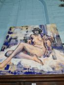 A modern unframed oil of seated nude, signed