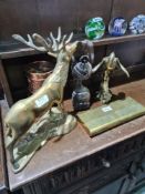 A brass figure of Stag and 4 other items