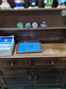 A reproduction oak Dutch style dresser with rack back and one other reproduction dresser