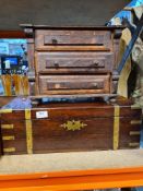 A Victorian rosewood brass bound desk slope and two other items