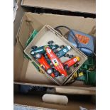 A box of vintage Scalextric to include 5 cars from 1960s