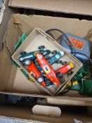 A box of vintage Scalextric to include 5 cars from 1960s