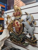 A reproduction Royal Coat of Arms, probably plaster, 69cm