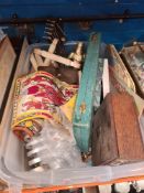 A sundry lot including 3 old wooden crates and pictures