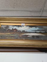 A pair of early 20th Century, oil paintings and one other of figures on bridge