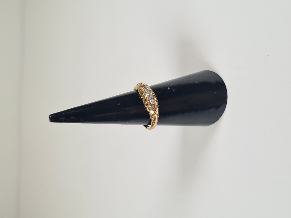 Antique 18ct yellow gold Gypsy ring set with graduating old cut diamonds, size J, marks worn, approx - Image 15 of 29