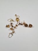 Collection of 9ct gold earrings, including studs, gem set examples, etc, 6.8g gross