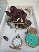 A small quantity of Late Victorian School attendance medallions, 2 pocket watches and sundry