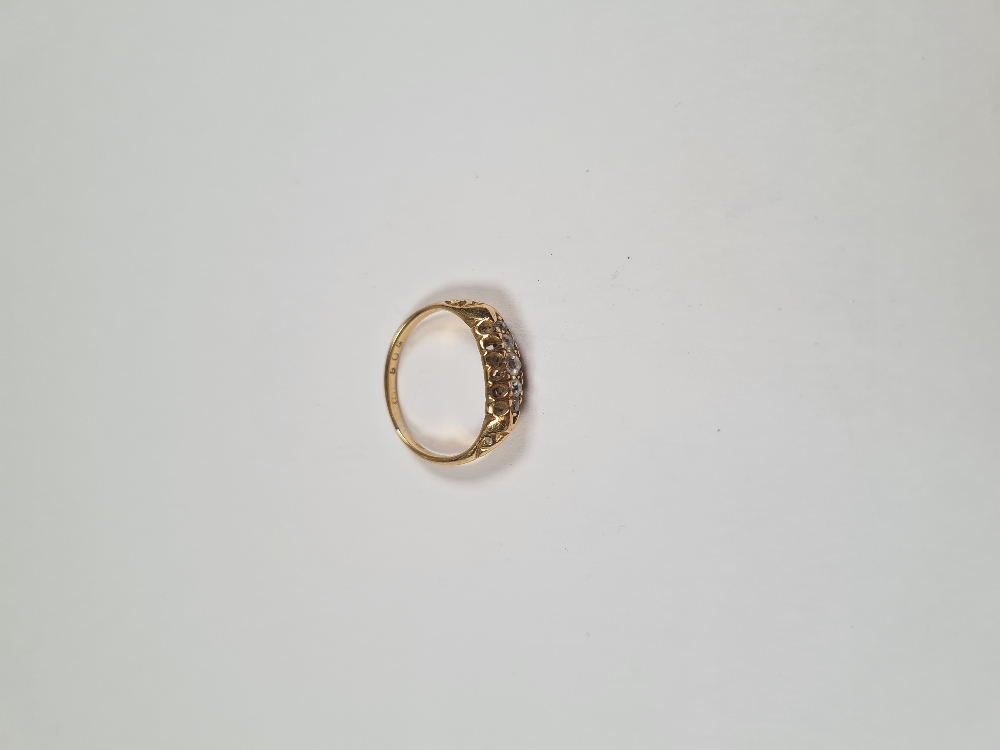 Antique 18ct yellow gold Gypsy ring set with graduating old cut diamonds, size J, marks worn, approx - Image 13 of 29