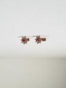 Pair 9ct gold ruby and diamond cluster earrings, marked 375, 7mm diameter, approx 1.3g