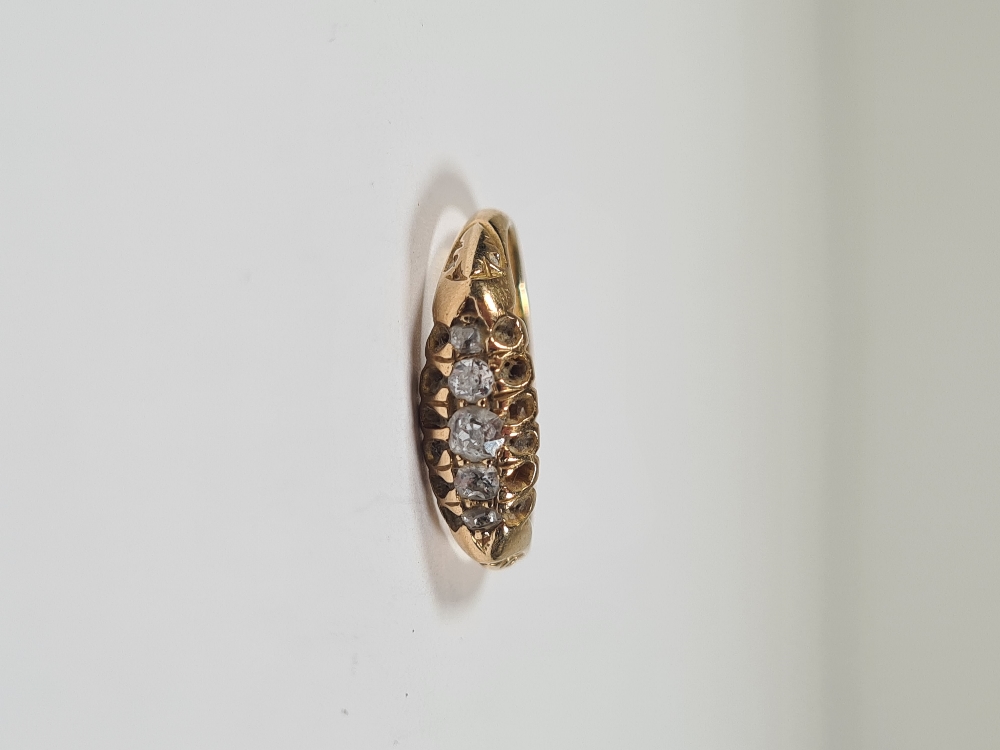 Antique 18ct yellow gold Gypsy ring set with graduating old cut diamonds, size J, marks worn, approx - Image 9 of 29