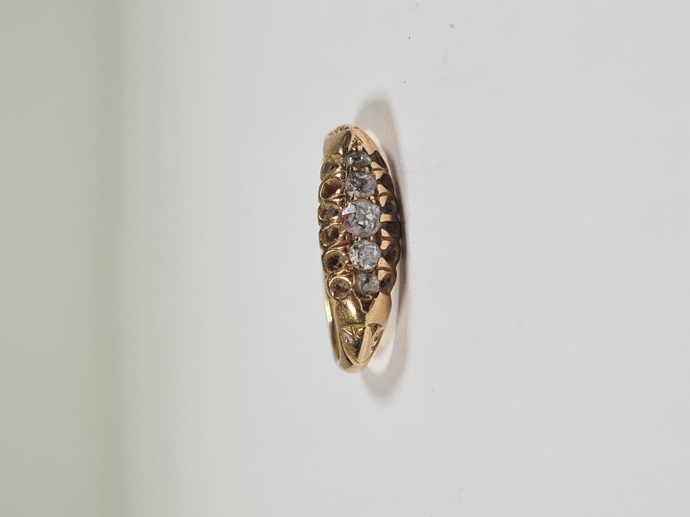 Antique 18ct yellow gold Gypsy ring set with graduating old cut diamonds, size J, marks worn, approx - Image 22 of 29