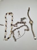 Small quantity of costume jewellery including pearl and garnet necklace, Sekonda watch, marcasite br