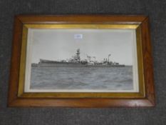 An old black and white photograph of Royal Navy Destroyer circa 1950, 48 x 28cm