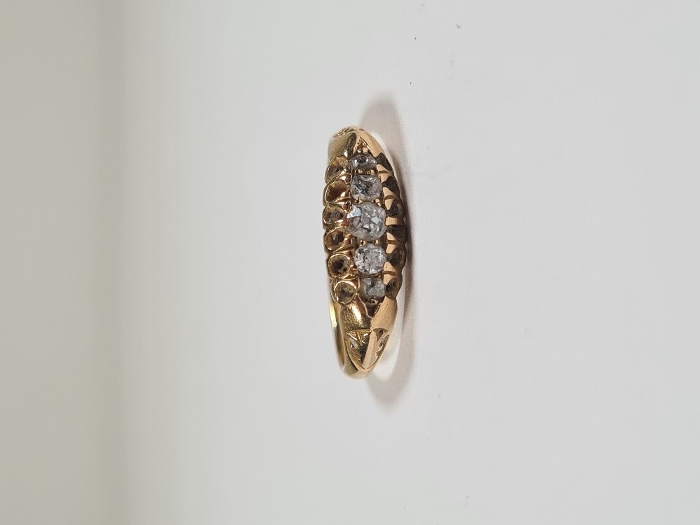 Antique 18ct yellow gold Gypsy ring set with graduating old cut diamonds, size J, marks worn, approx - Image 27 of 29